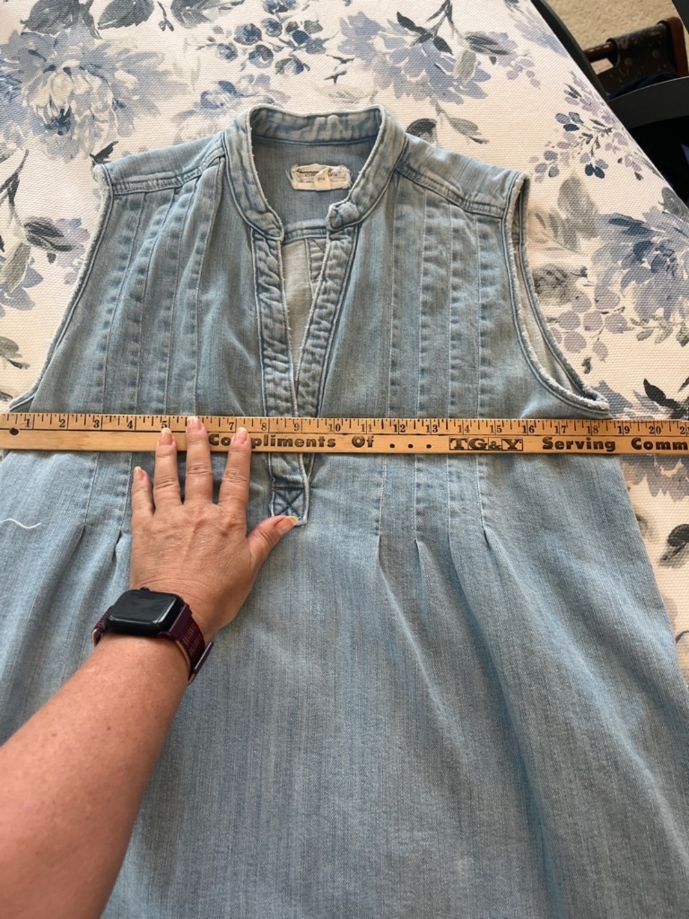 Current/Elliott Light Blue Denim faded Topstitched dress - Picture 9 of 12